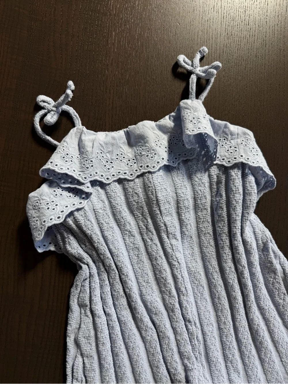 Girls' Light Blue Eyelet Ruffle Romper